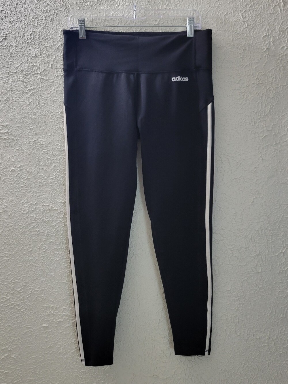 adidas Sz L Womens Leggings Black 3-Stripe On Leg High Rise Climalite Pants